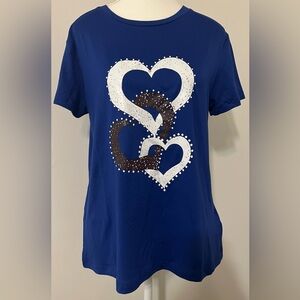 Blue T-Shirt with Heart Design, women’s Large 8/10 NWT